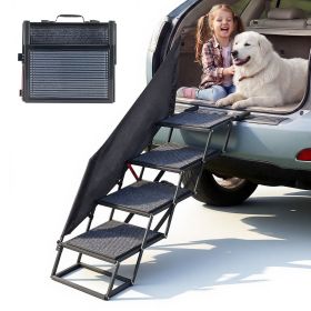 Dog Stairs for Car, 4 Steps Extra Wide Foldable Dog Ramp for Large Dogs with Non-Slip Rug Surface, Portable Lightweight Pet Ladder for Car, SUV,
